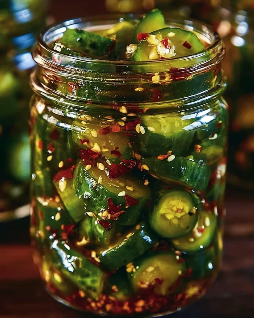 Receta de pepinillos dulces y picantes en un frasco
