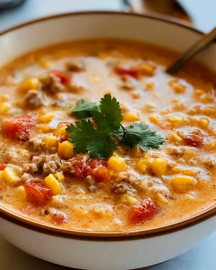 Sopa cremosa de vaquero en un tazón con ingredientes frescos