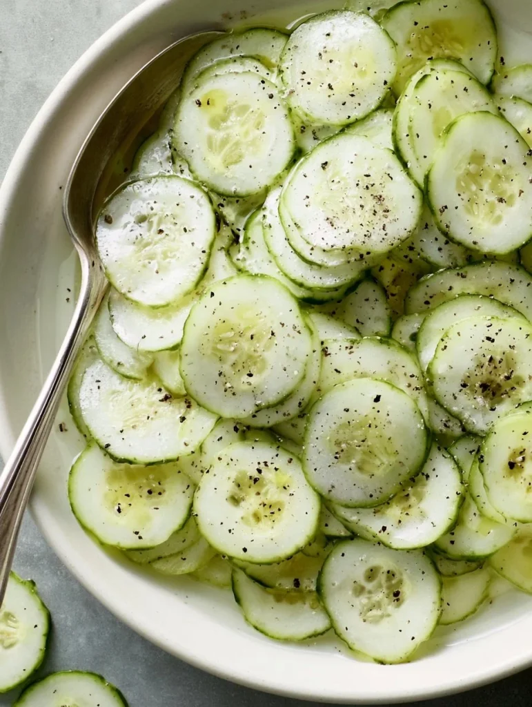 Ensalada de pepino con vinagre y cebolla dulce en un plato