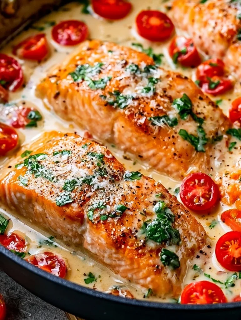 Plato de Salmón Toscano Cremoso con guarnición fresca