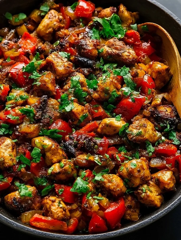 Salteado de Pollo Mediterráneo con verduras frescas y especias