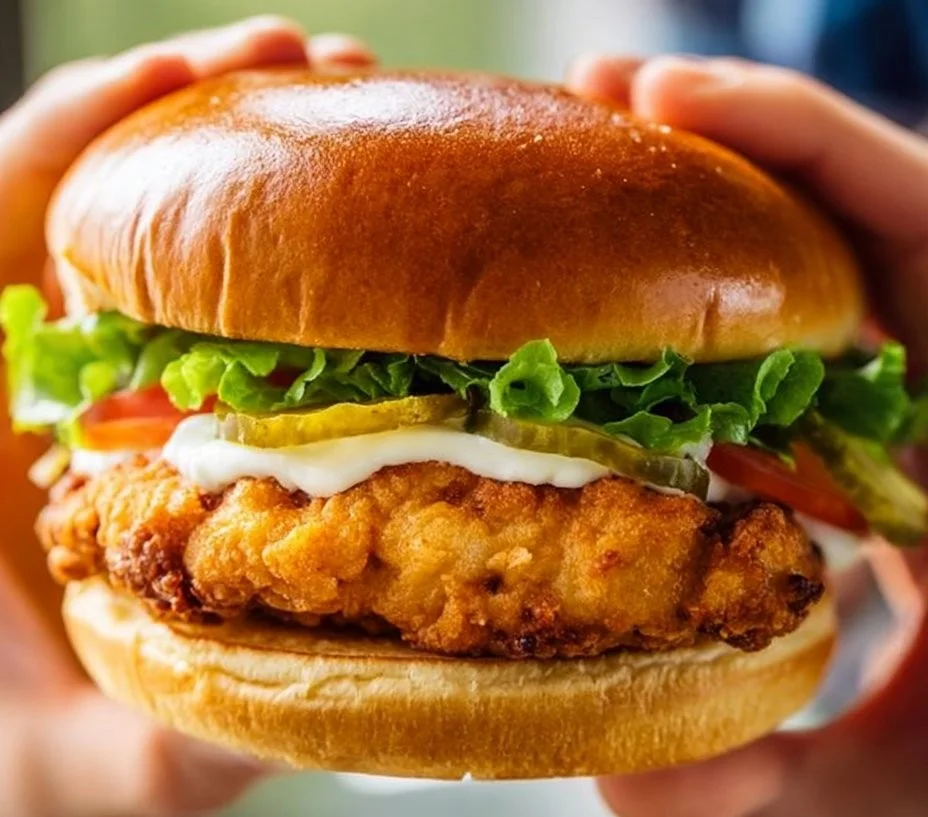 Sándwich de pollo crujiente con ingredientes frescos y sabrosos