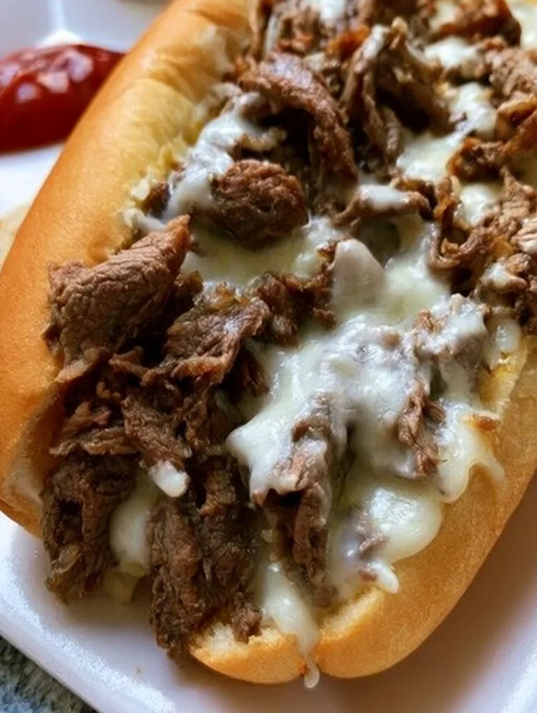Sándwich de queso de Filadelfia con ingredientes frescos y sabrosos.