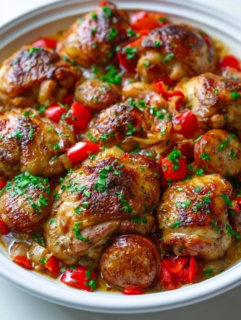 Plato de Scarpariello de Pollo con hierbas frescas y especias