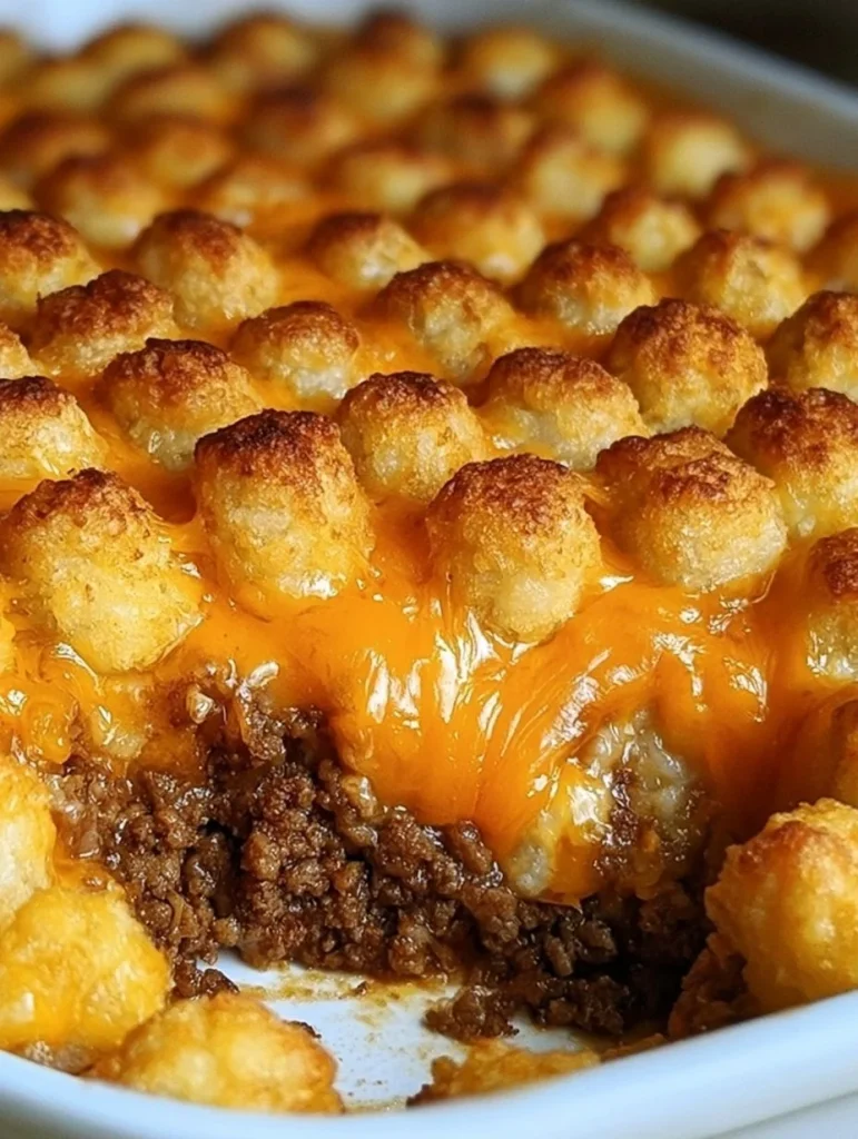 Casserole de tater tot recién horneado en un plato