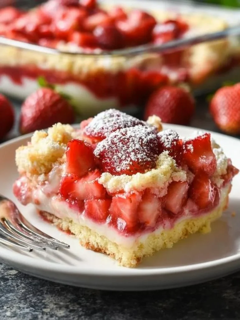 Pastel de fresas y queso crema fácil y cremoso, Strawberry Cheesecake Dump Cake