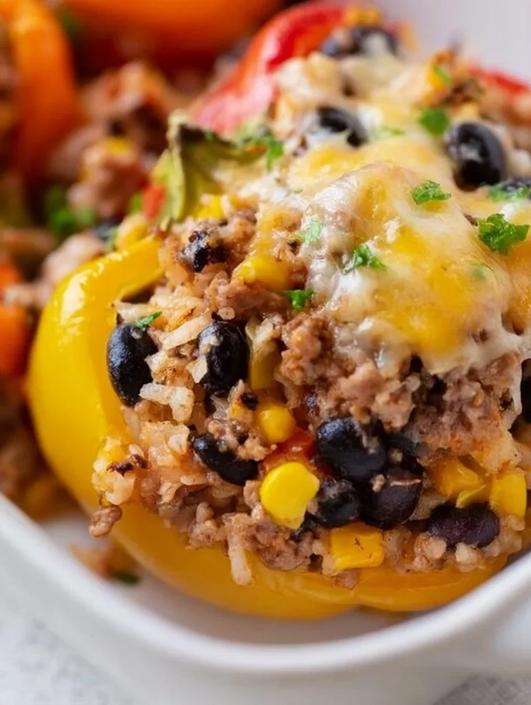 Pimientos rellenos de tacos frescos y apetitosos listos para servir.