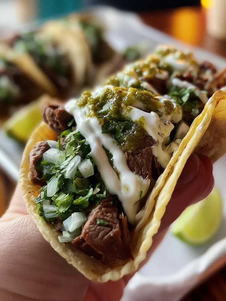 Tacos de carne asada mexicana servidos con cebolla y cilantro fresco