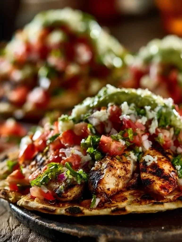 Deliciosos Tacos de Pollo Callejeros en un plato con cilantro y cebolla.