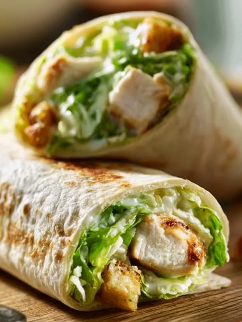 Deliciosos Wraps de Pollo César crujientes y cremosos en un plato