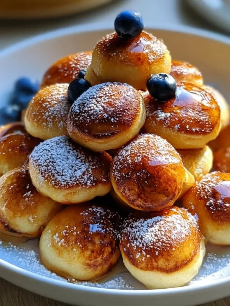 Bocaditos de pancakes servidos en un plato con frutas frescas