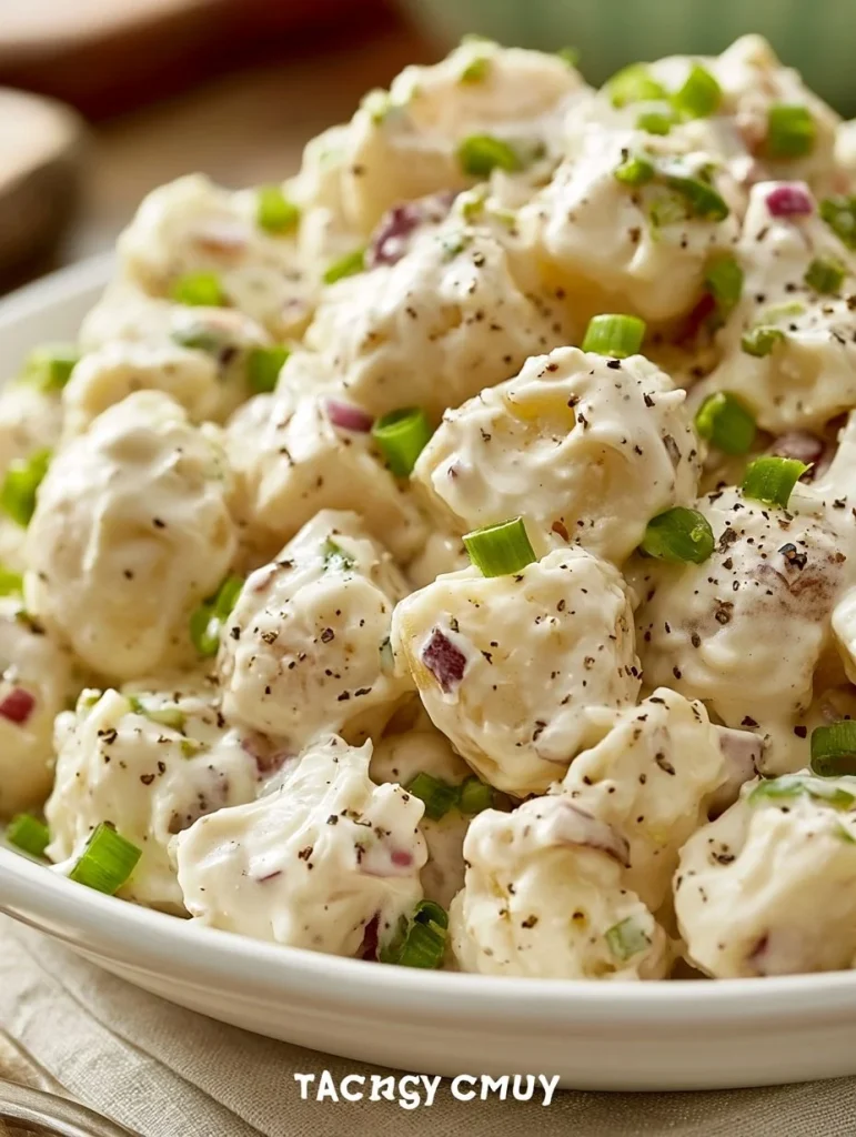 Ensalada de patatas con mayonesa Hellmann's en un plato decorativo