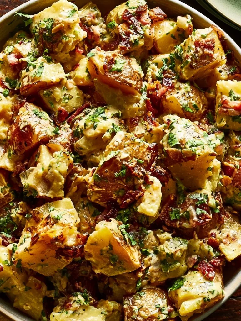 Deliciosa ensalada de papas con ingredientes frescos y coloridos