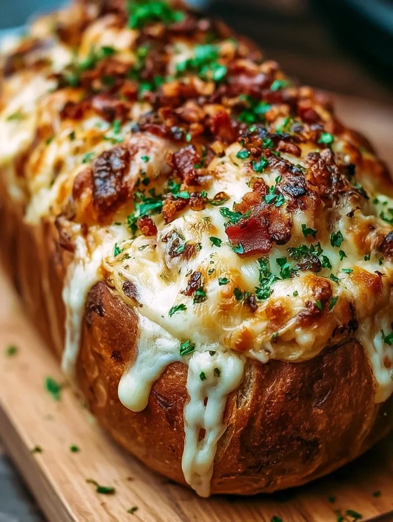 Pan relleno de pollo y tocino con aderezo ranchero