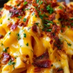 Papas fritas con queso y tocino de pavo en un plato apetitoso