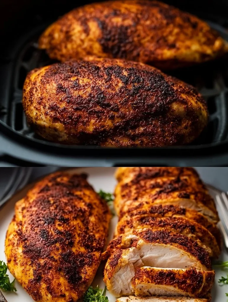 Pechuga de pollo cocinada en freidora de aire, receta saludable y deliciosa