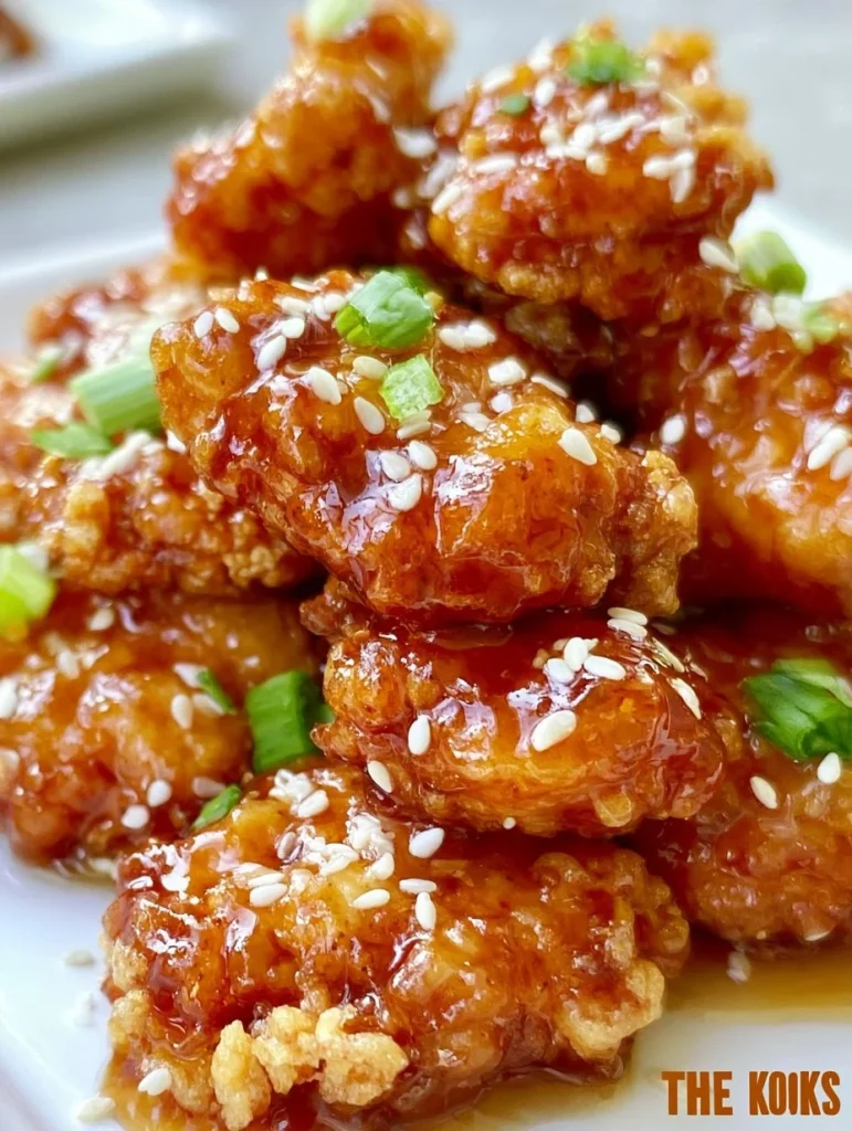 Plato delicioso de pollo a la miel y ajo chino presentado en un plato