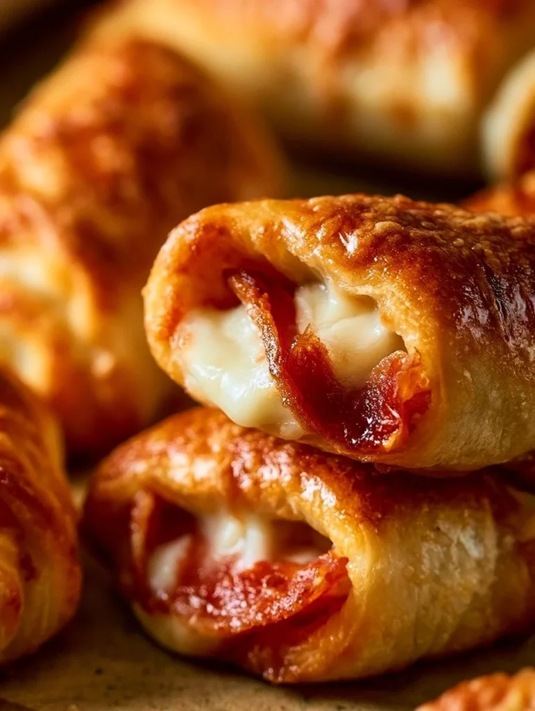 Deliciosos Rollos de Croissant de Pizza Pepperoni recién horneados