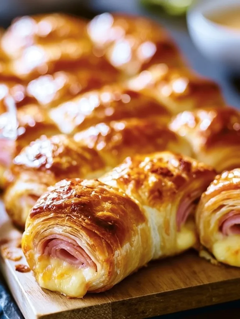 Rollos de jamón y queso servidos en un plato, ideales para aperitivos.