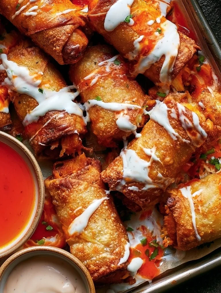 Rollos de pollo buffalo recién preparados y listos para disfrutar