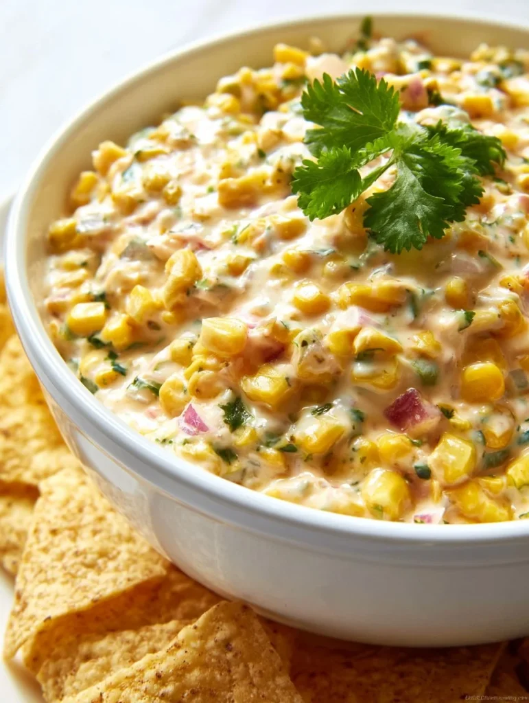 Salsa de maíz cremosa en un cuenco, lista para servir.
