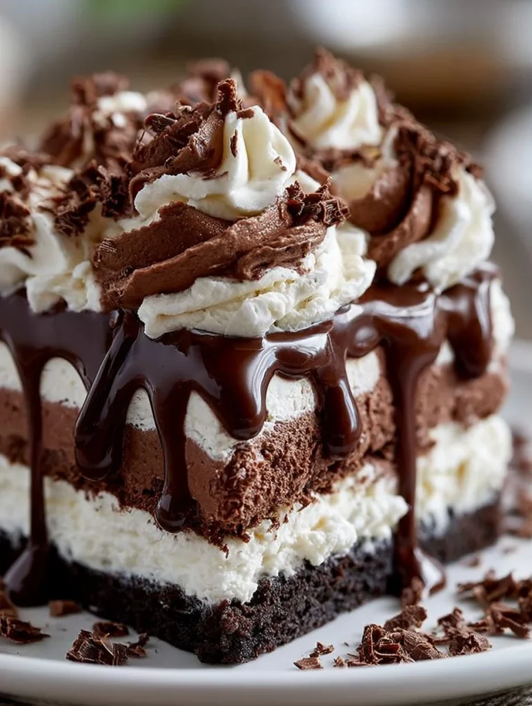 Deliciosa tarta de brownie en nevera con cobertura de chocolate