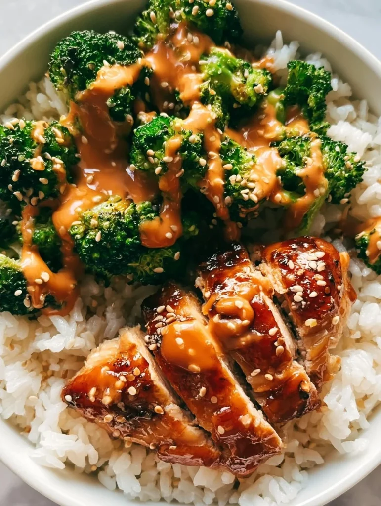 Tazón de arroz con pollo pegajoso, delicioso y lleno de sabor