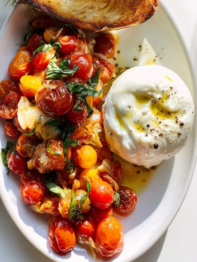 Tomates asados con burrata, una deliciosa receta mediterránea