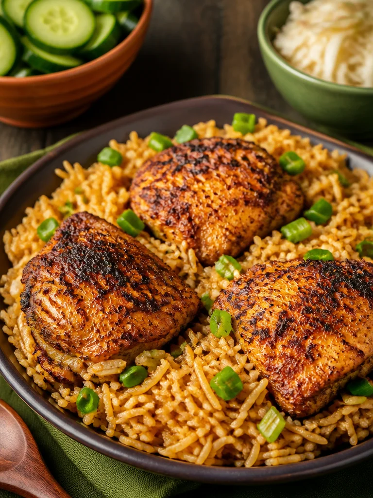 Pollo y arroz en una olla