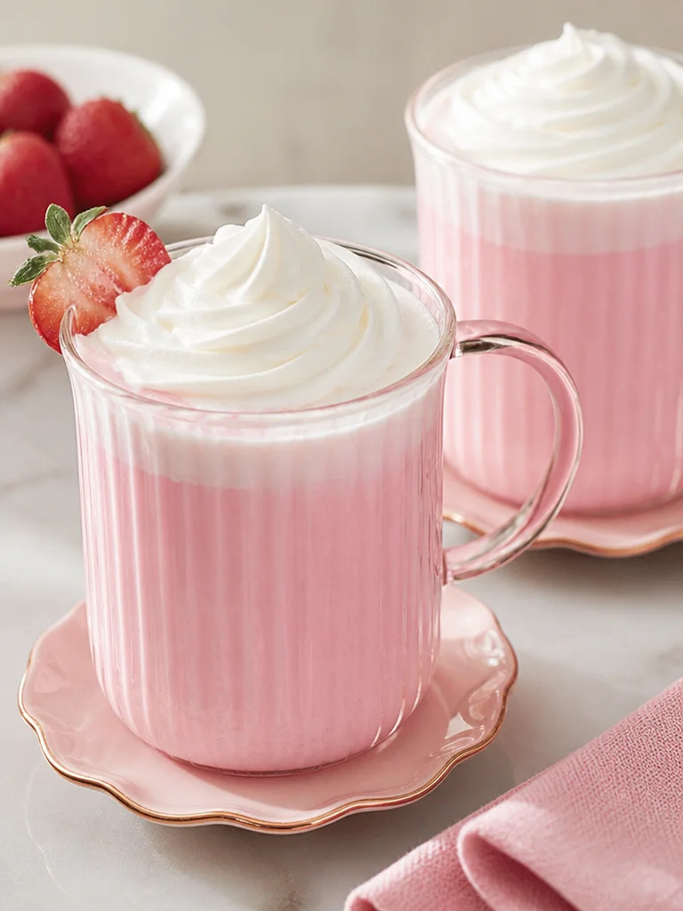Chocolate blanco caliente de fresa con crema batida casera