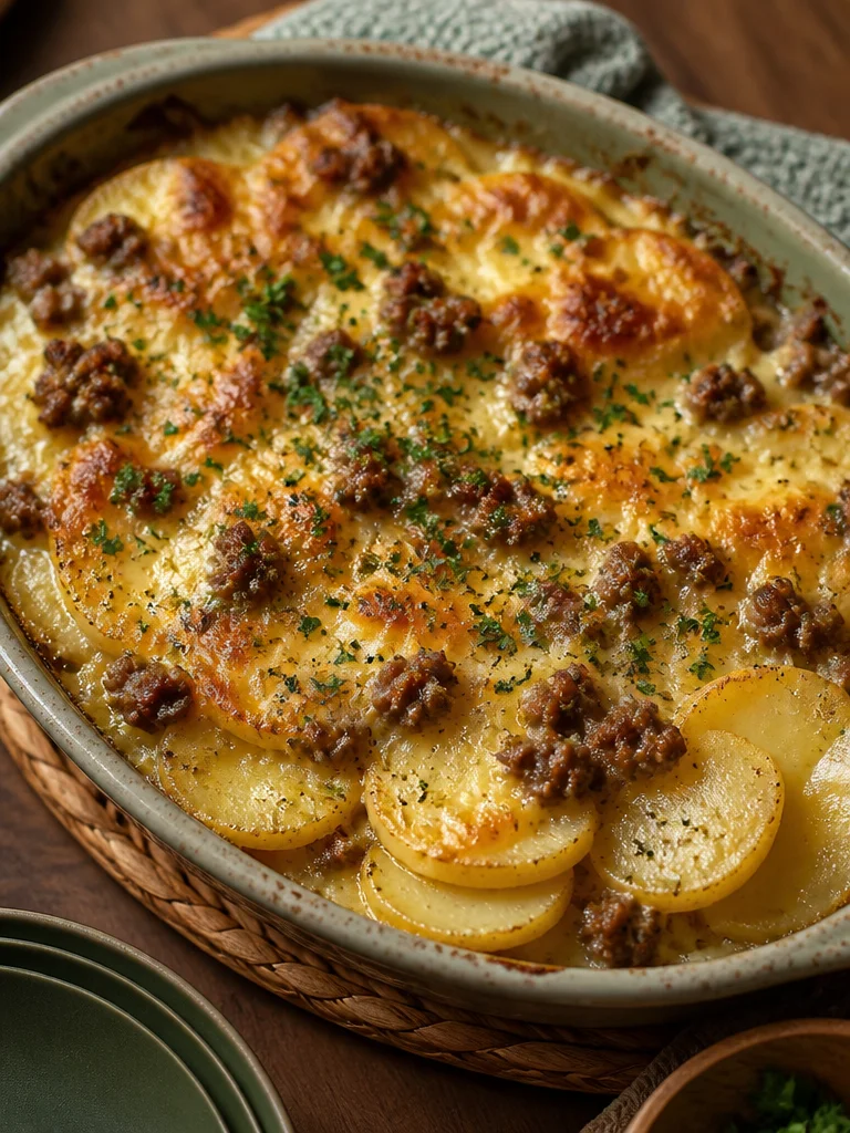 Cazuela de Papas con Hamburguesa y Queso