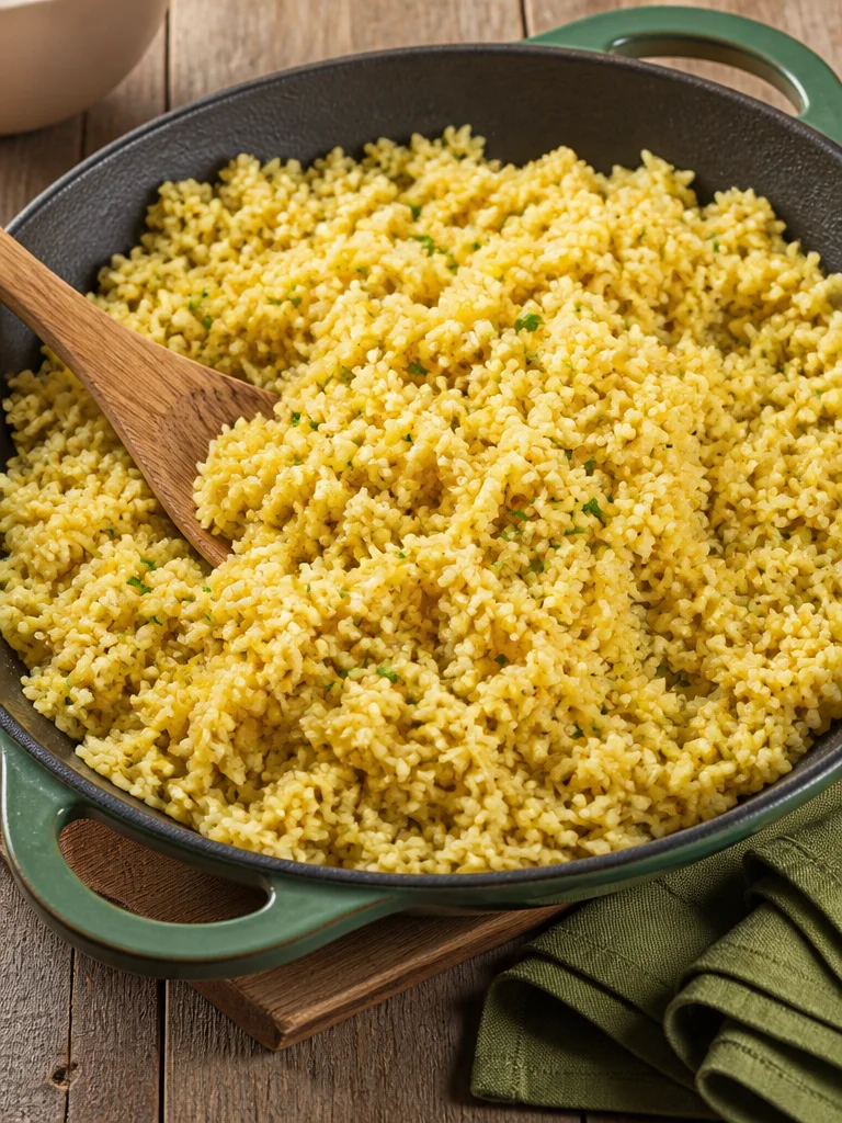 Plato de Arroz con Mantequilla de Ajo decorado con hierbas frescas