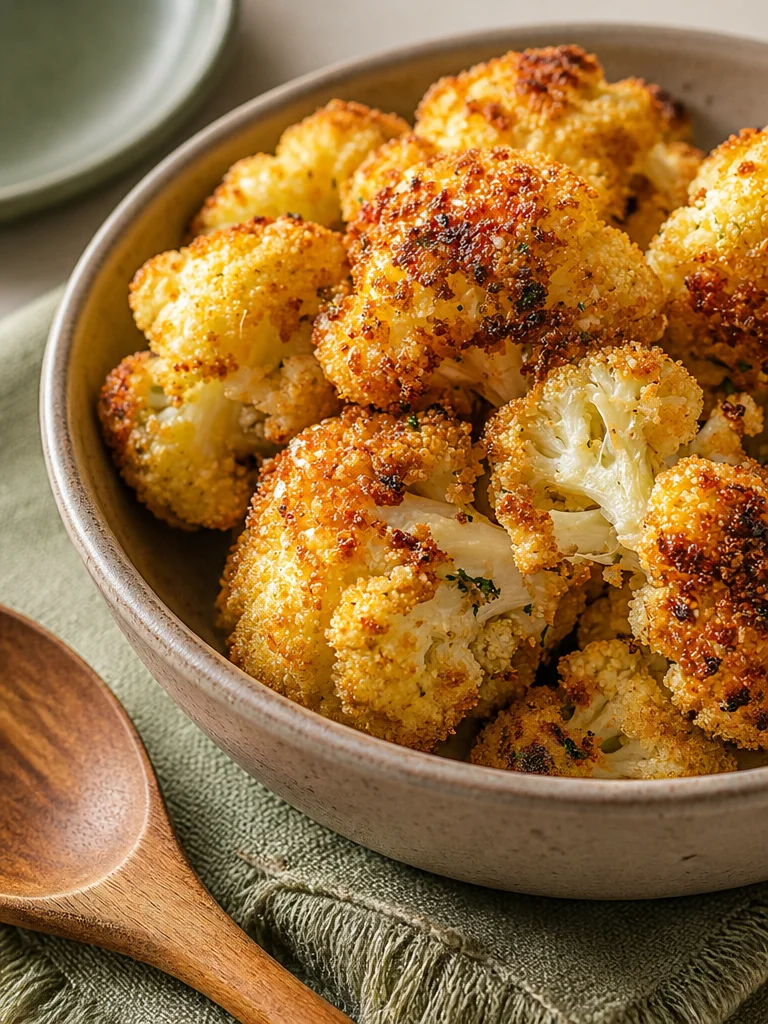 Bocaditos de coliflor crujiente con parmesano en un plato
