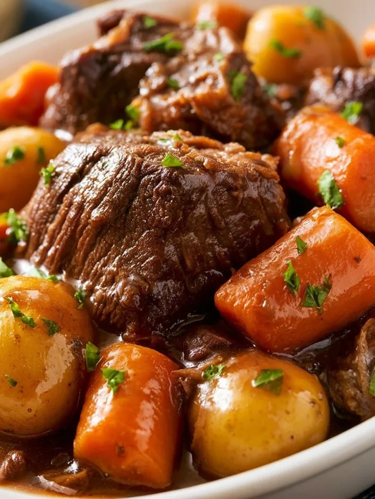 Carne de res chuck cocinada en olla a presión, receta fácil y deliciosa.