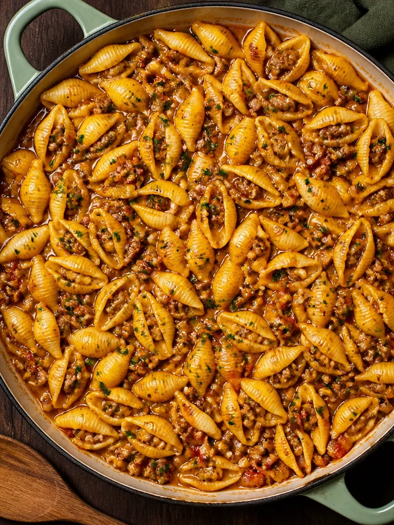 Carne de res cremosa y conchas - Comidas dulces y saladas