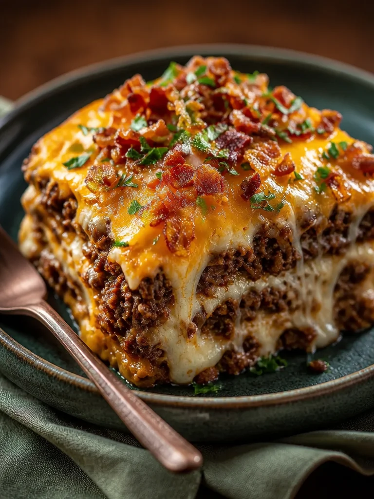 Cazuela de carne molida con abundante queso fundido