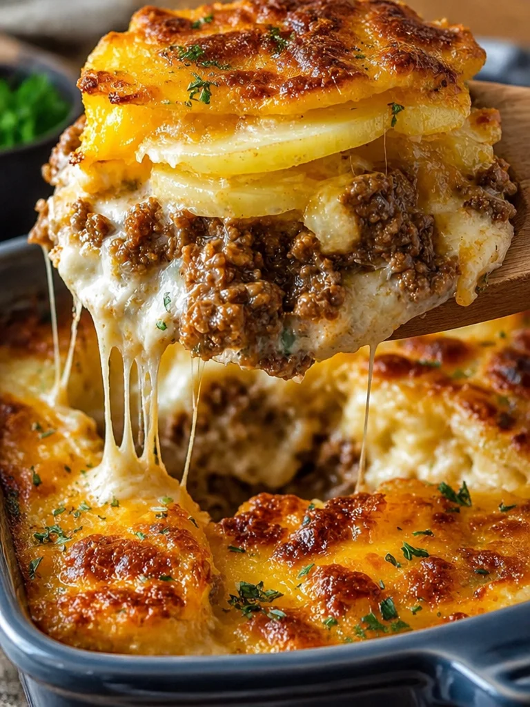 Cazuela de Papa con Hamburguesa y Queso