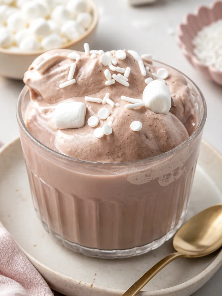 Taza de chocolate caliente batido, suave y esponjoso, preparado con 3 ingredientes.