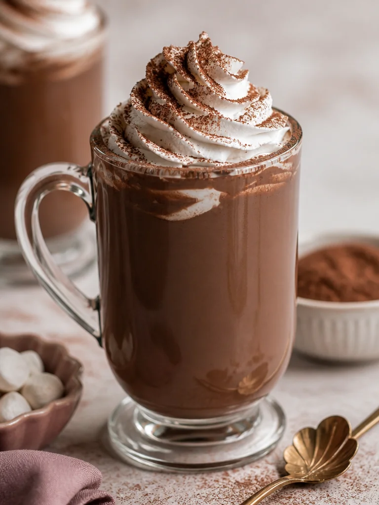 Taza de Chocolate Caliente Francés Cremoso con crema batida encima