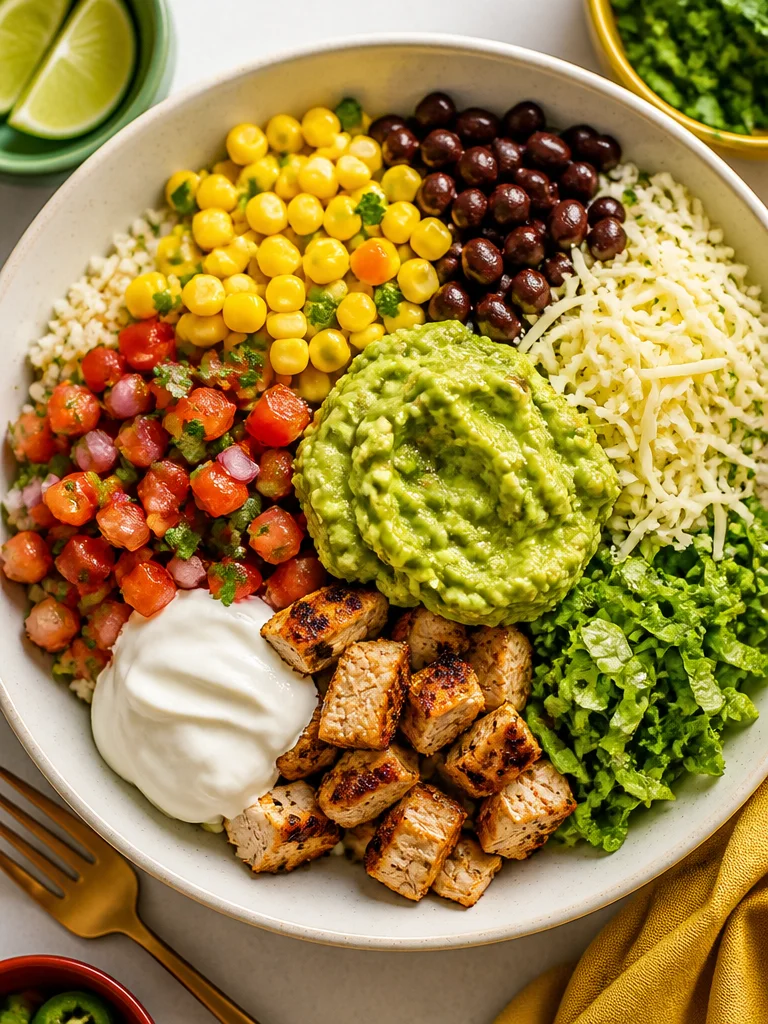 Cuenco de burrito chipotle preparado con ingredientes frescos y sabrosos