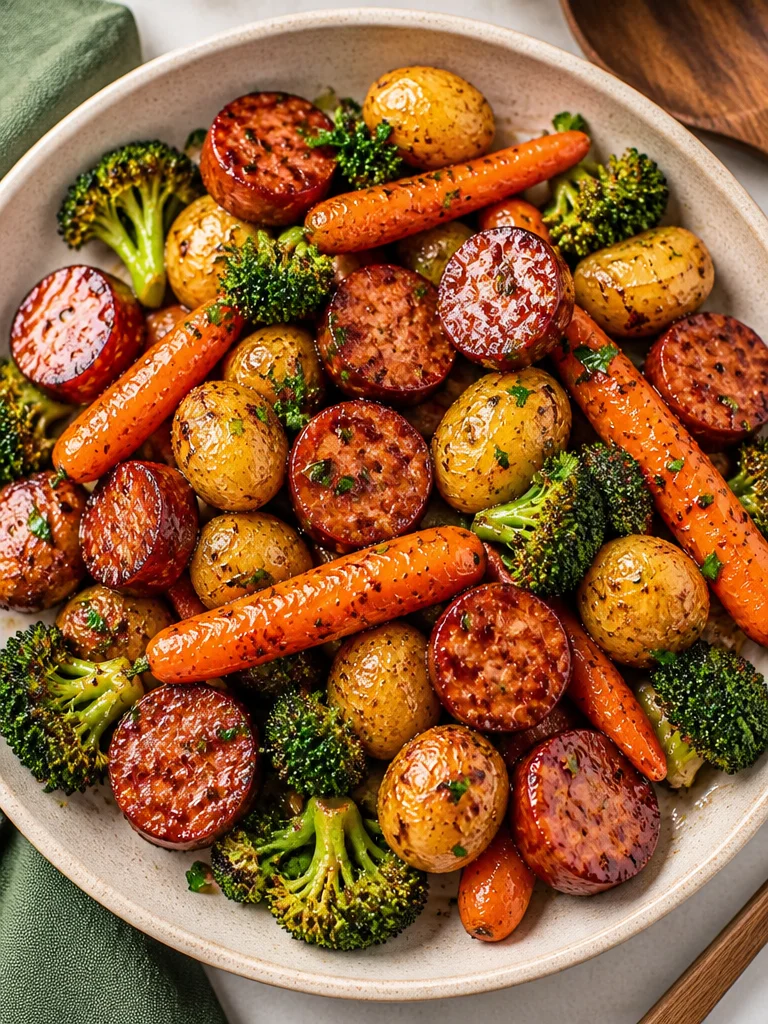 Easy beef kielbasa sausage with honey and garlic in one pan with vegetables