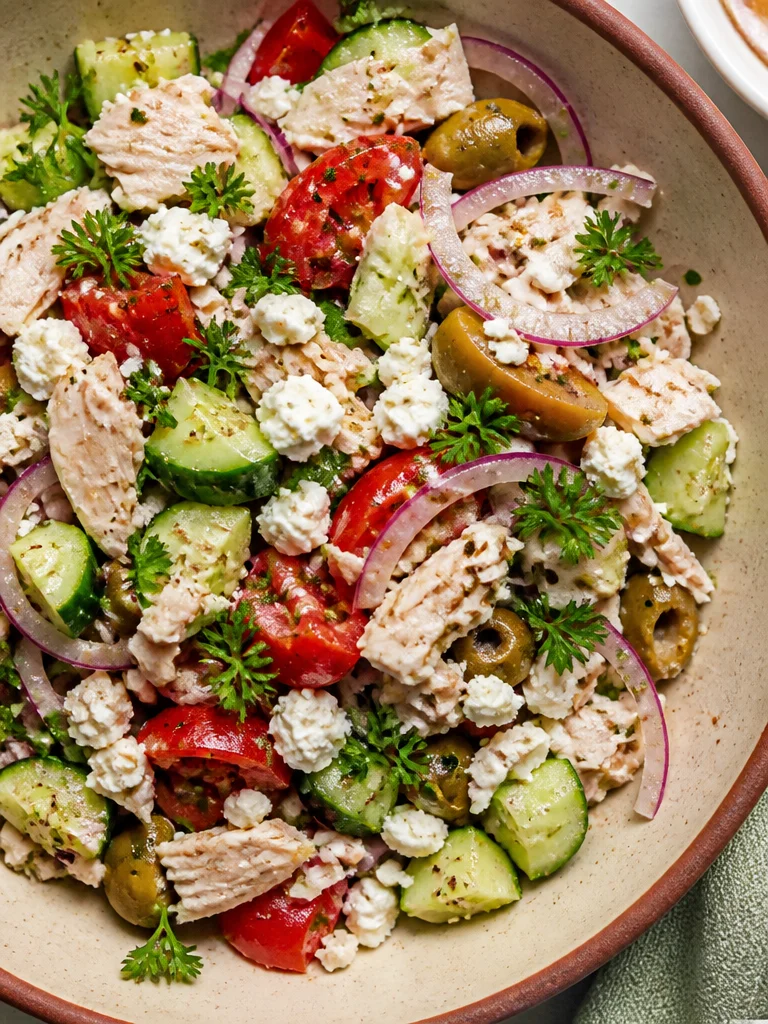 Ensalada de atún mediterránea sin mayonesa con vegetales frescos