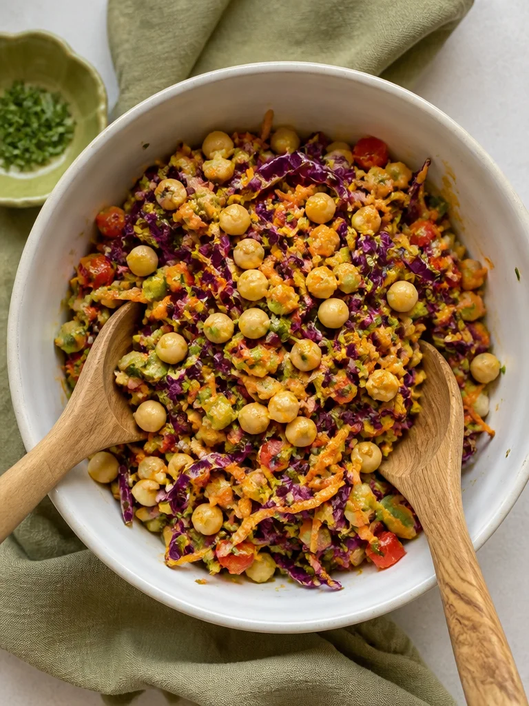 Ensalada de garbanzos tailandesa con aderezo de cacahuate al curry