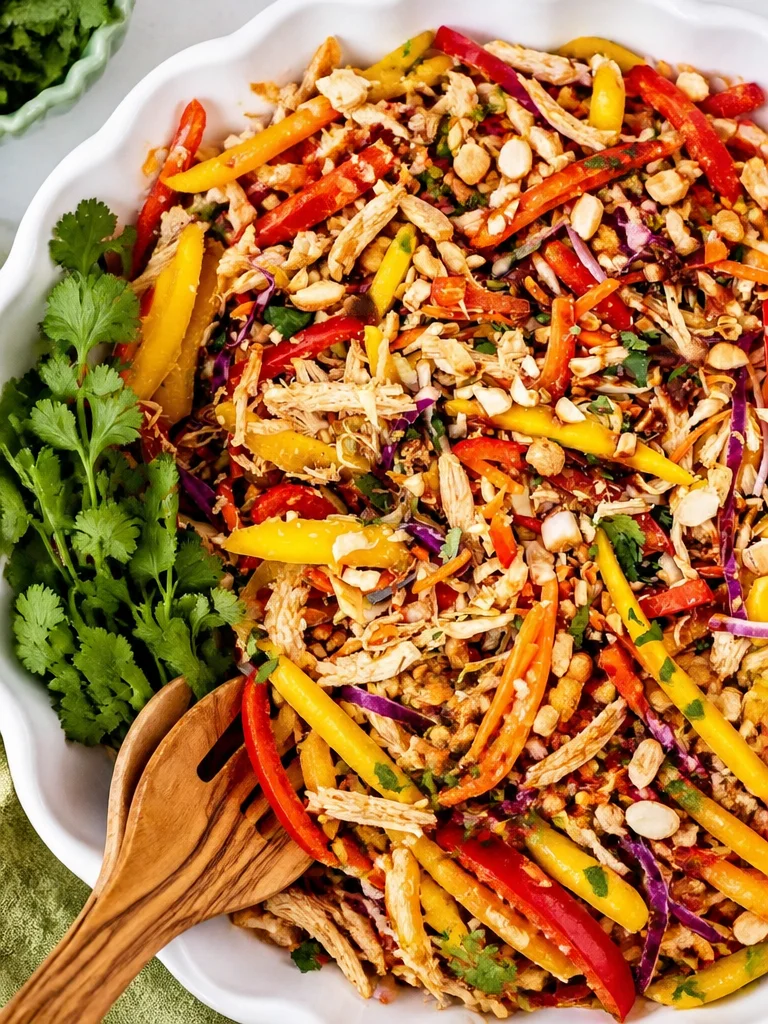 Ensalada de mango tailandesa con pollo, fresca y deliciosa
