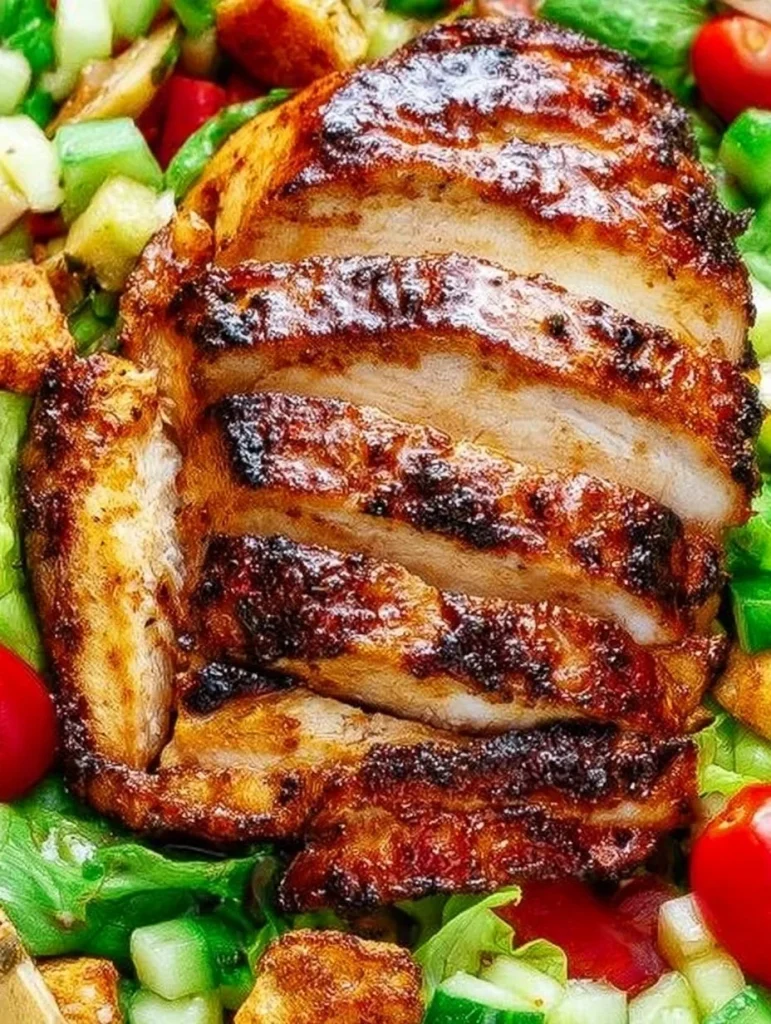 Ensalada fresca de pollo picada con vegetales y aderezo ligero