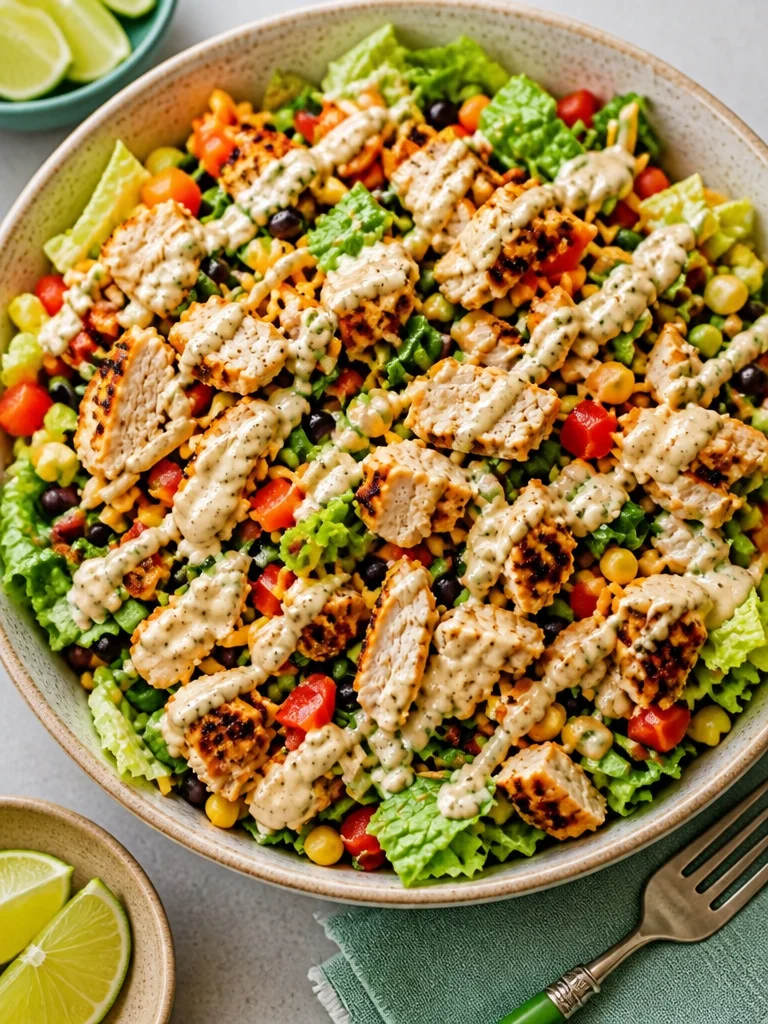 Ensalada picada de pollo Tex-Mex con verduras frescas y aderezo