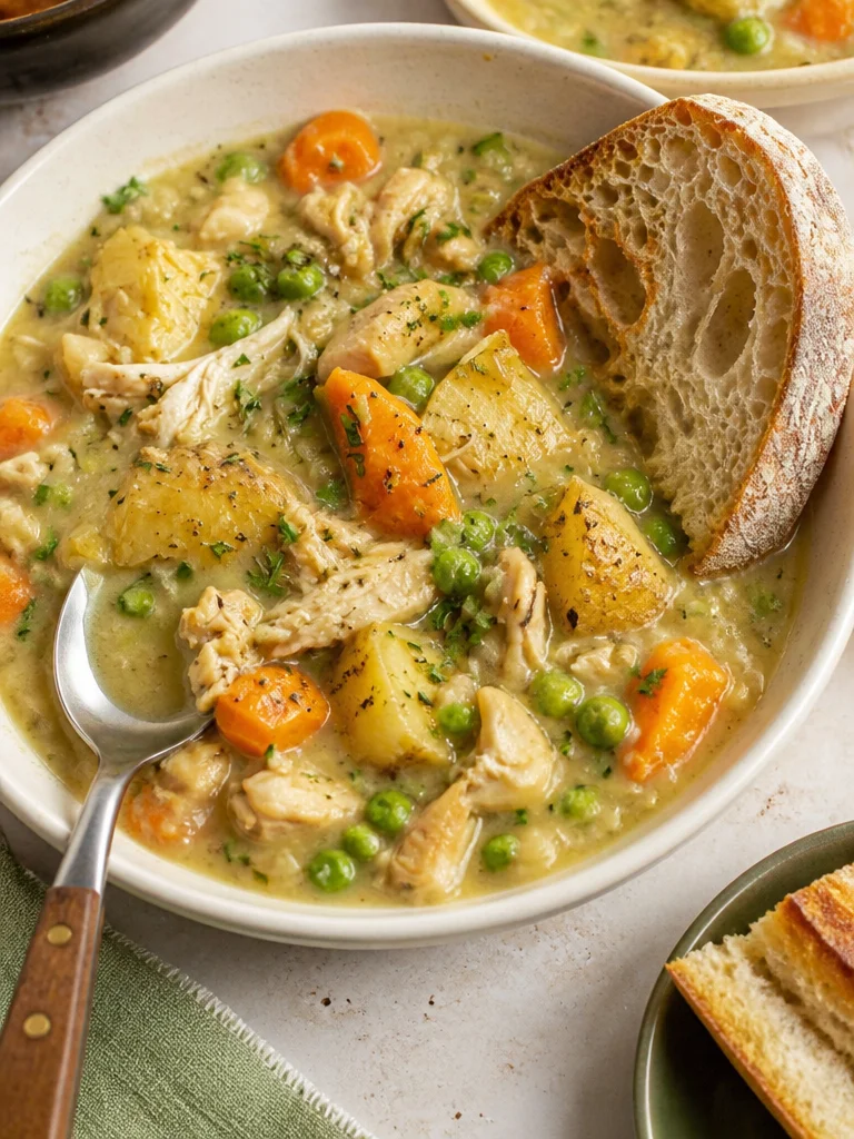 Receta de Estofado de Pollo cocinado en olla de cocción lenta, con verduras frescas.