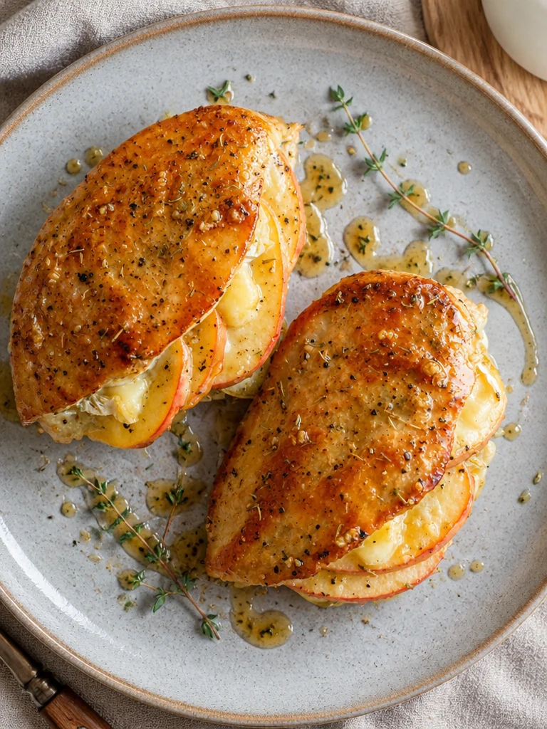 Fáciles recetas de cena de otoño; Pechuga de pollo rellena de manzana con glaseado de jarabe de arce y brie | Recetas saludables simples
