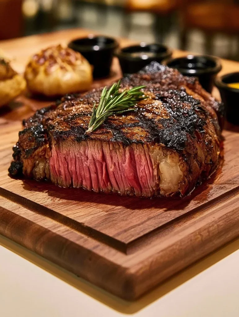 Filete de Wagyu a la parrilla jugoso y tierno, preparado en una parrilla.
