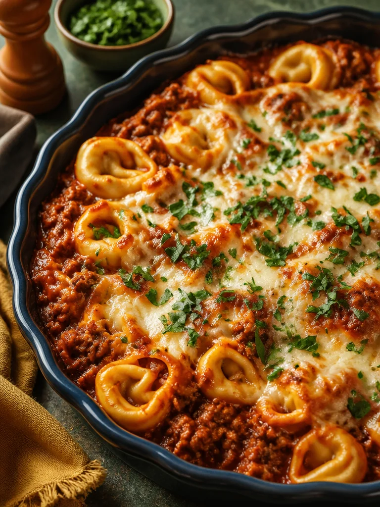 Horneado de Tortellini con Carne recién salido del horno